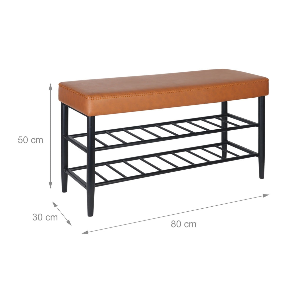 Shoe Storage Bench with 2 Shelves, Faux Leather Seat