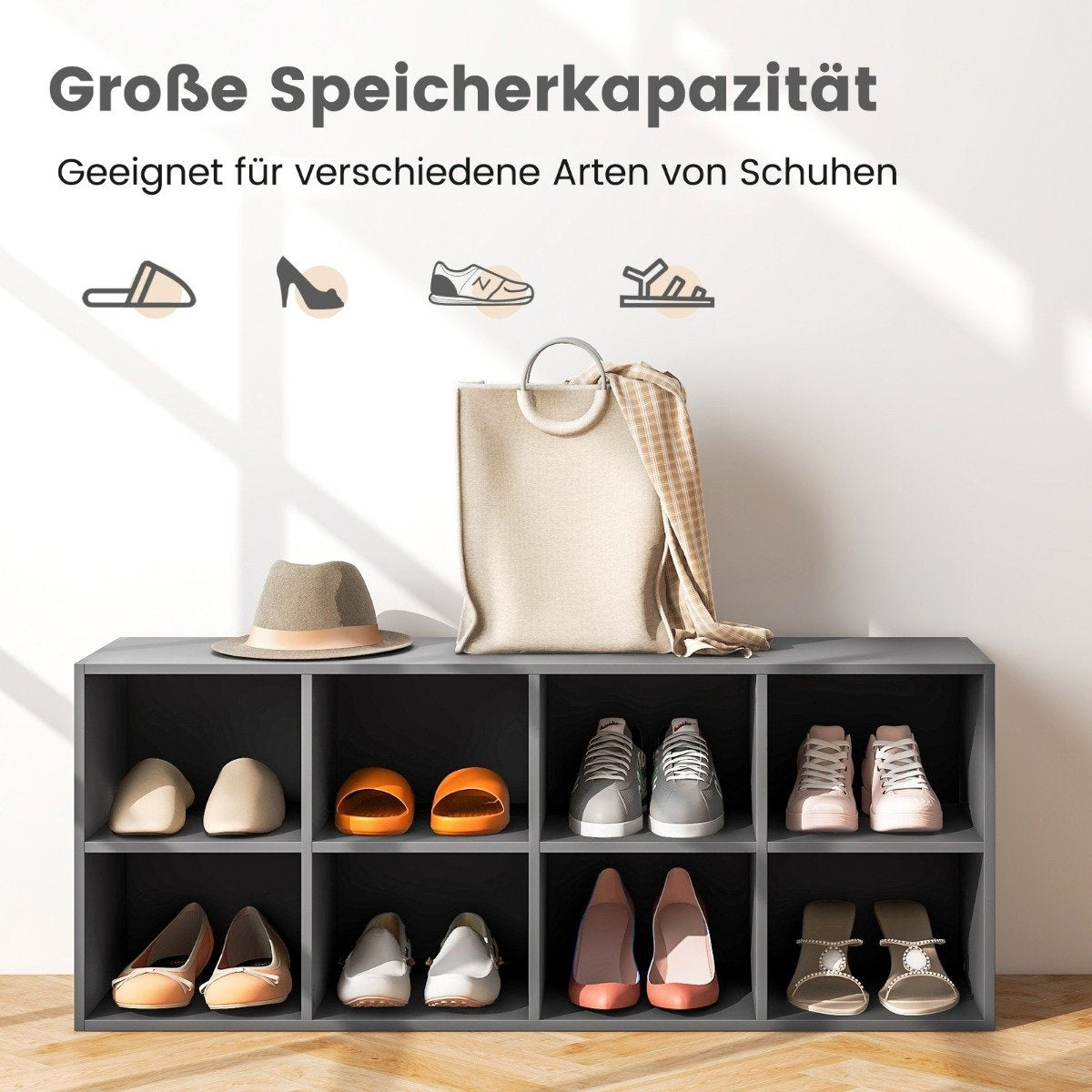 Shoe bench with seat shoe rack made of wood 230 kg load capacity 102 x 30 x 41 cm grey