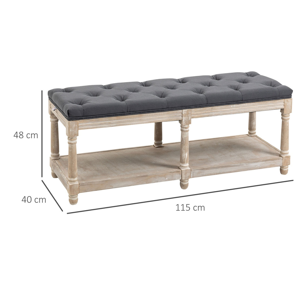 Shoe bench with seat, shoe rack with storage space, padded bench with wooden legs, linen look, gray, 115 x 40 x 48 cm