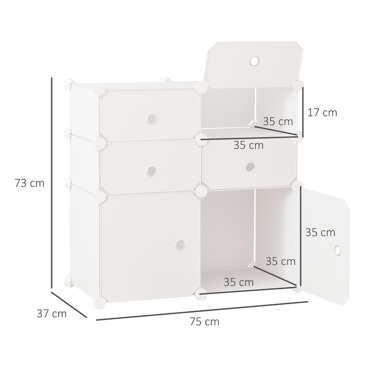 Shoe cabinet shelf with storage boxes, wardrobe made of plastic and steel, white, 75x37x73cm