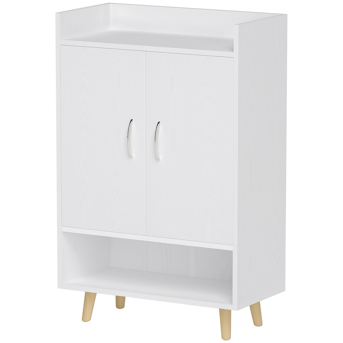 Shoe cabinet, shoe rack with doors and shelves, for 12 shoes, modern shoe chest of drawers, shoe racks for hallways and entrance areas, solid wood, 60 x 30 x 92 cm, white