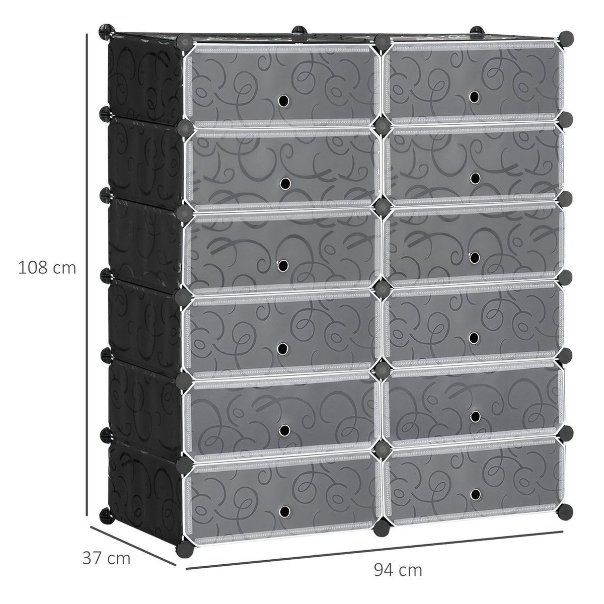 Shoe cabinet with 12 compartments, modular shelf for 12 pairs of shoes, DIY plug-in shelf, shoe storage for hallway, black, 49 x 37 x 108 cm