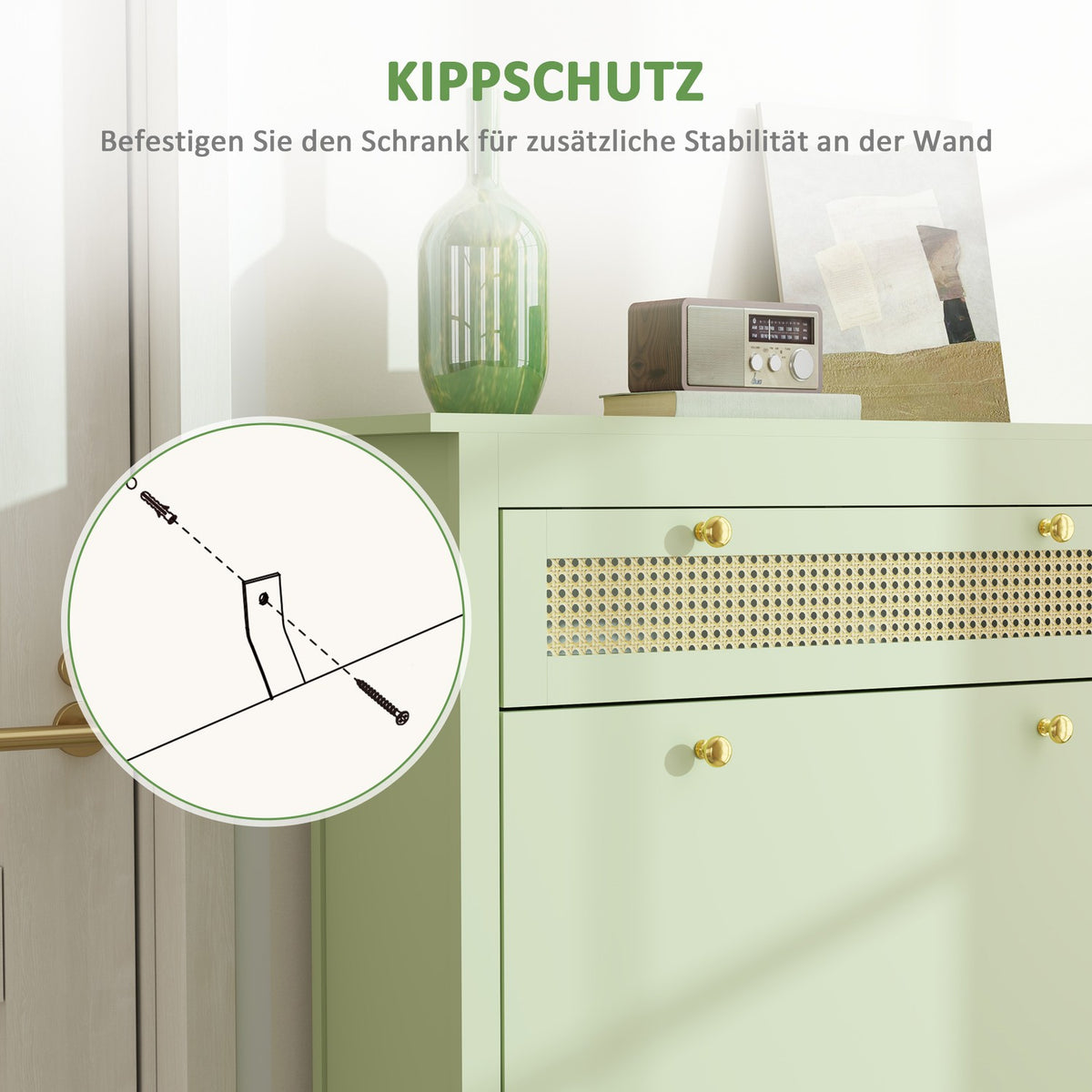 Shoe cabinet with 2 flaps, shoe tipper with drawer, shoe rack, shoe chest of drawers for 12 pairs of shoes, shoe rack for entrance area, hallway 88 x 30 x 120 cm, green