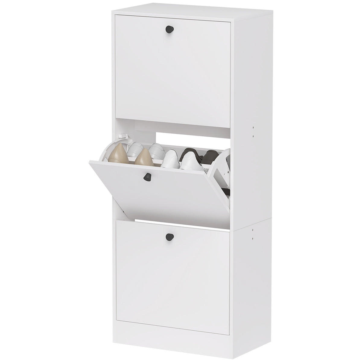 Shoe cabinet with 3 flaps, shoe tipper, shoe rack with adjustable divider, narrow shoe chest for 12 pairs of shoes 47 x 28 x 115 cm, white
