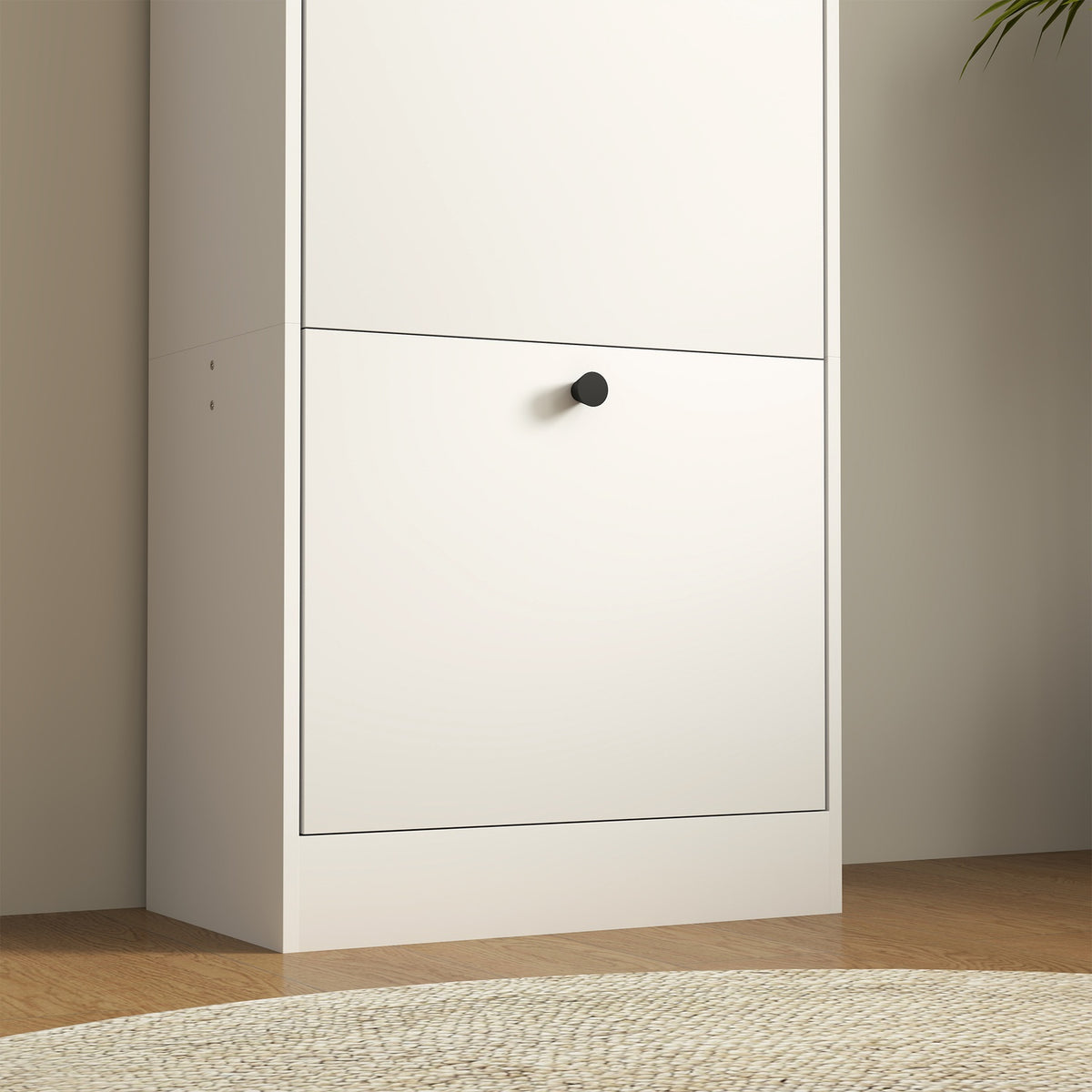 Shoe cabinet with 3 flaps, shoe tipper, shoe rack with adjustable divider, narrow shoe chest for 12 pairs of shoes 47 x 28 x 115 cm, white