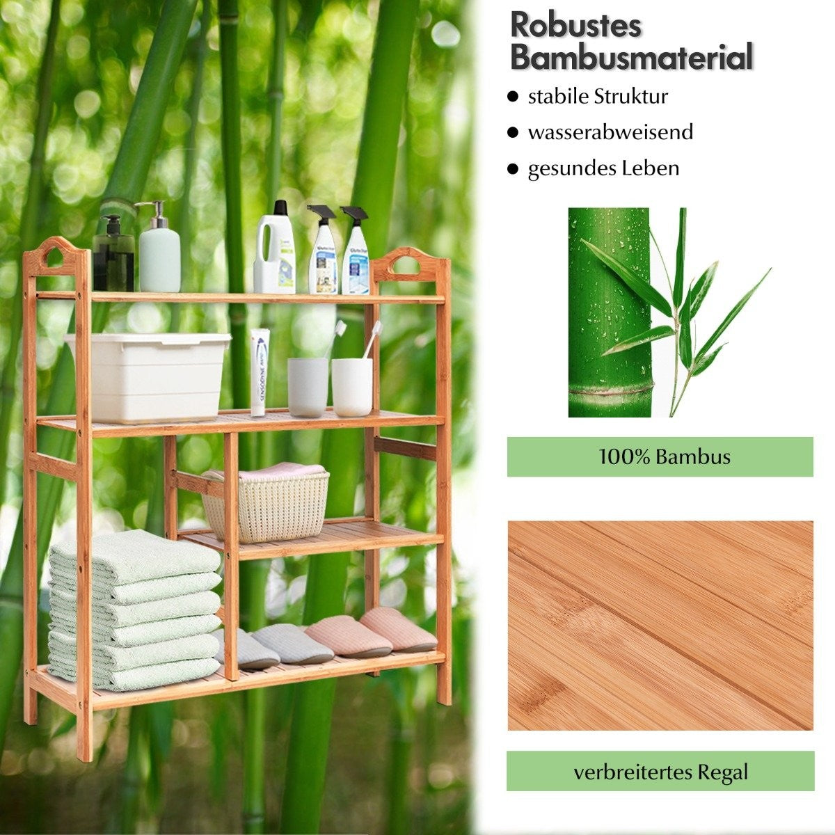 Shoe rack made of bamboo with 4 levels and handle shoe rack shoe storage natural