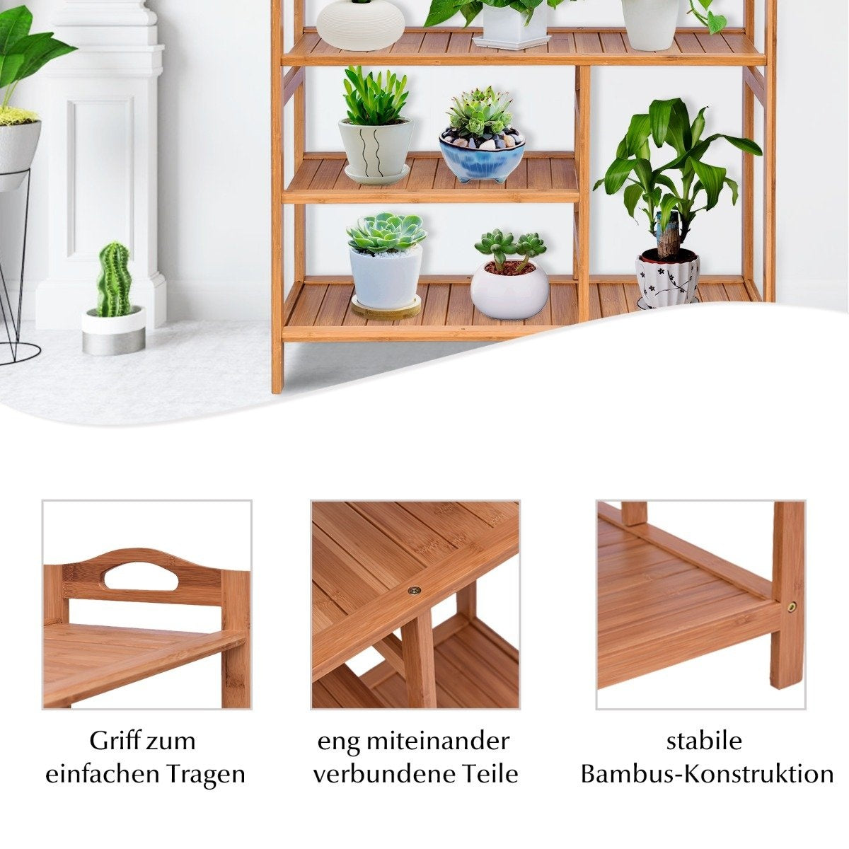 Shoe rack made of bamboo with 4 levels and handle shoe rack shoe storage natural