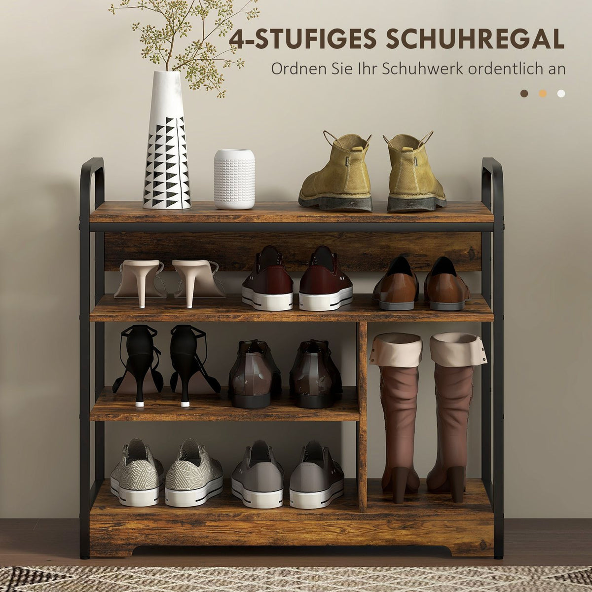 Shoe rack, shoe stand, 4 levels with handle for max. 11 pairs of shoes, shoe rack for entrance, hallway, 70 x 30 x 65 cm, rustic brown