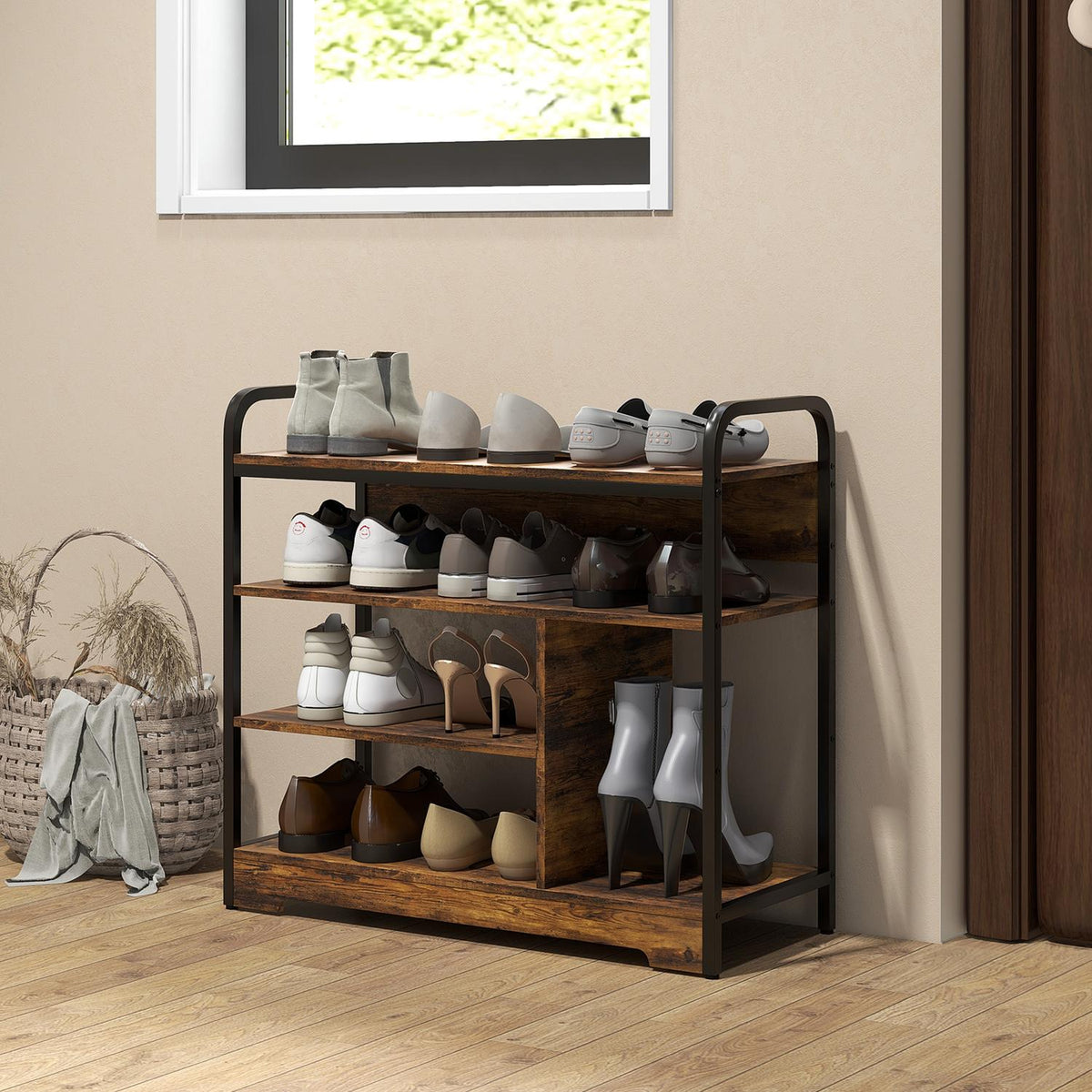 Shoe rack, shoe stand, 4 levels with handle for max. 11 pairs of shoes, shoe rack for entrance, hallway, 70 x 30 x 65 cm, rustic brown