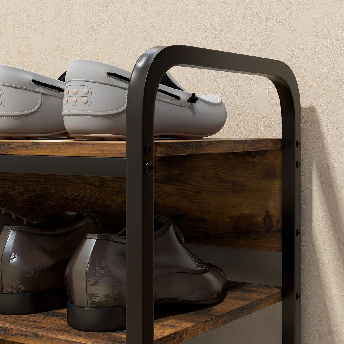 Shoe rack, shoe stand, 4 levels with handle for max. 11 pairs of shoes, shoe rack for entrance, hallway, 70 x 30 x 65 cm, rustic brown