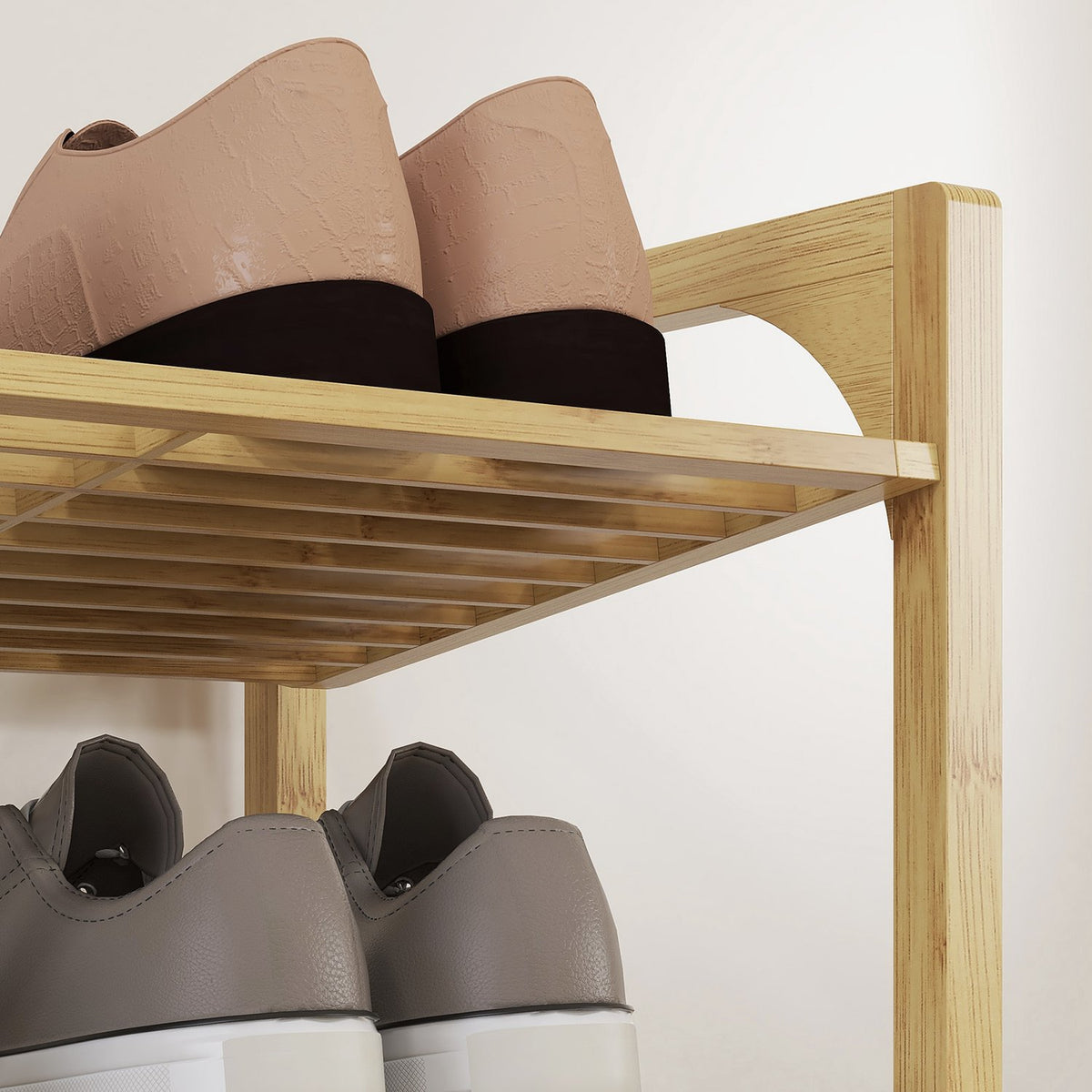 Shoe rack, shoe stand with 4 levels made of bamboo, for max. 12 pairs of shoes, shoe rack with handle for entrance, bedroom, 76 x 33 x 67 cm, natural
