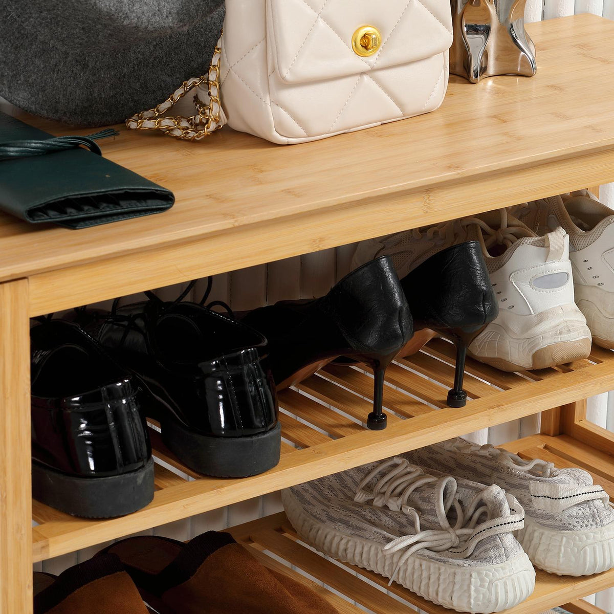 Shoe rack, shoe stand with 5 levels, shoe organizer for 20 pairs of shoes, shoe rack for entrance, hallway, bamboo, 80x29x82cm, natural