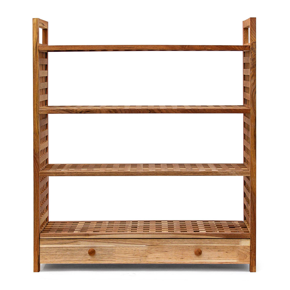 Shoe shelf in walnut wood with drawer