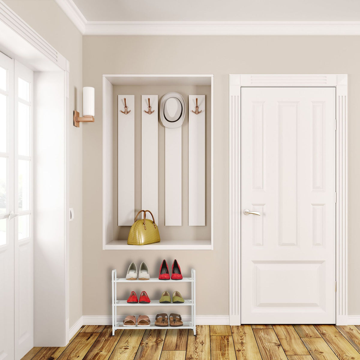 Shoe shelf in white metal