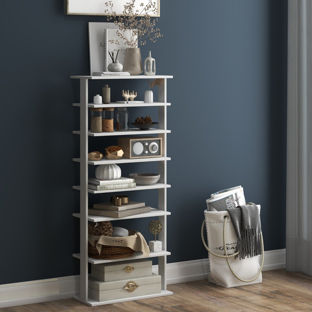 Shoe stand 7-tier shoe rack in retro style 45 x 25 x 110.5 cm white