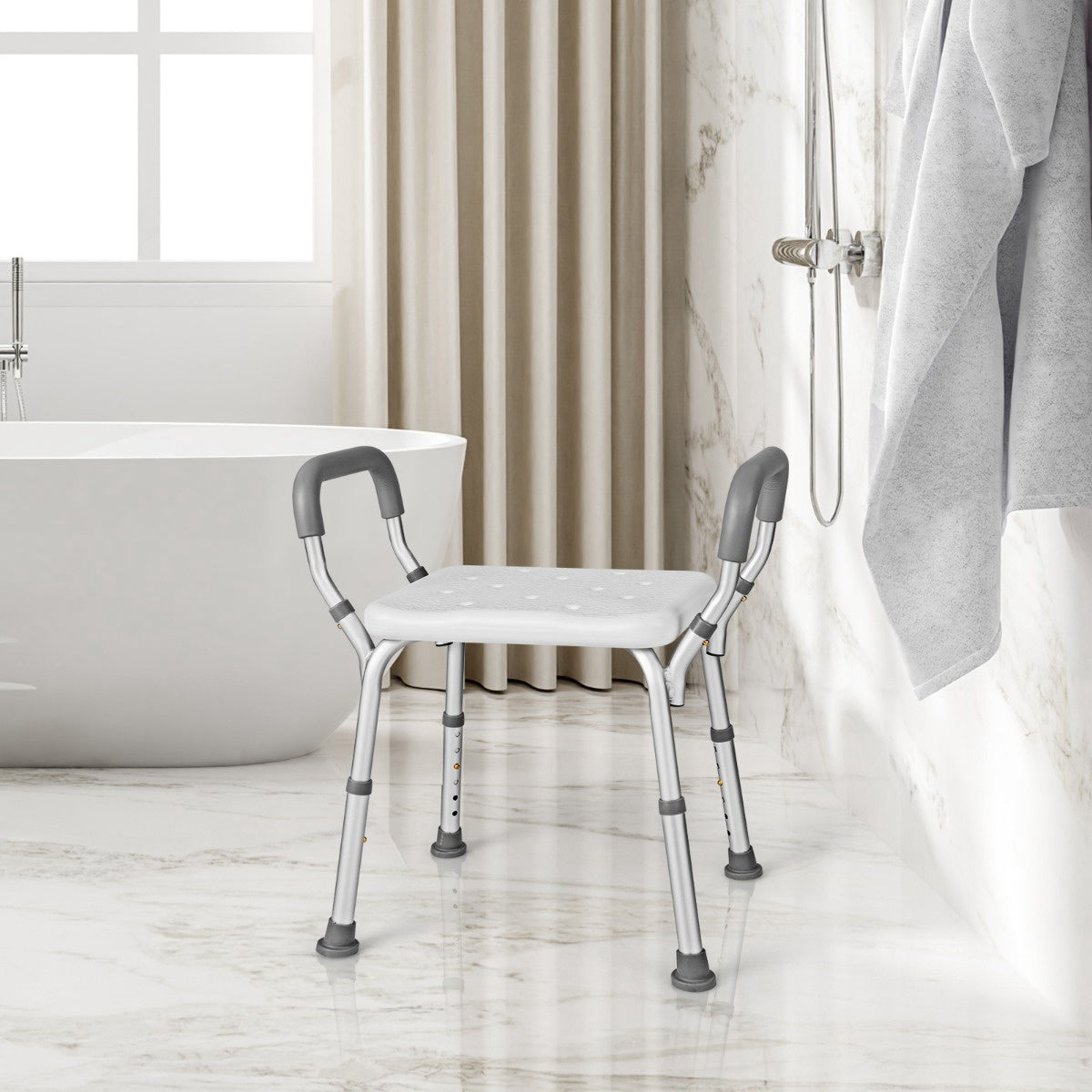 Shower Chair With Detachable Padded Arms, Height Adjustable