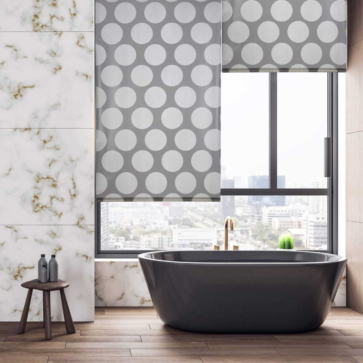 Shower curtain gray dots