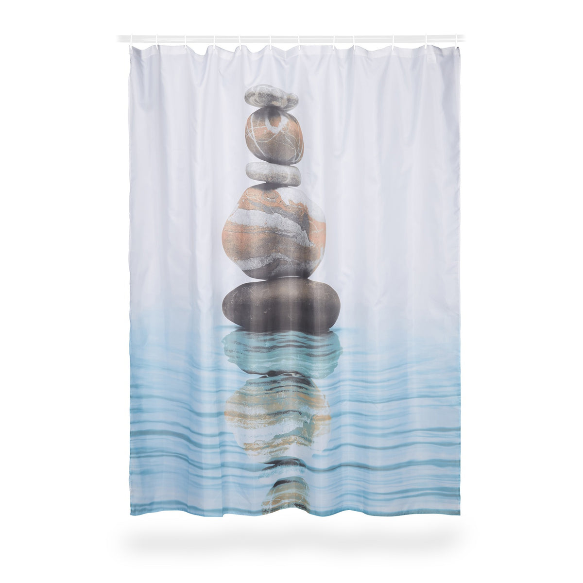 Shower curtain stone tower and water 180x180