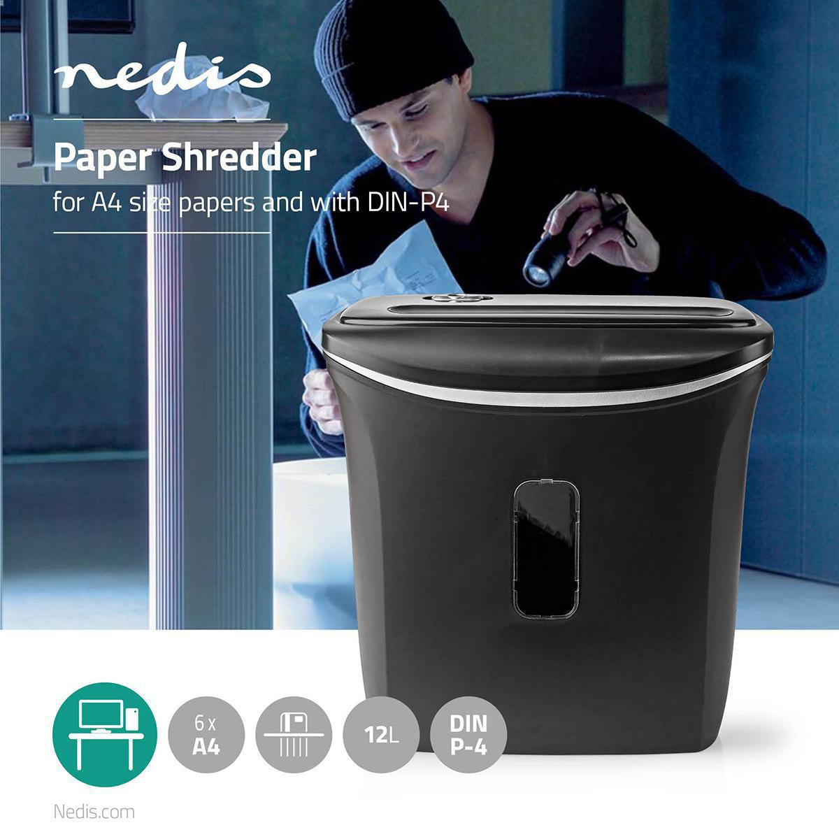 Shredder | 6x A4 pages | 12 l | Safety standard: DIN 4 | 300 W | Black