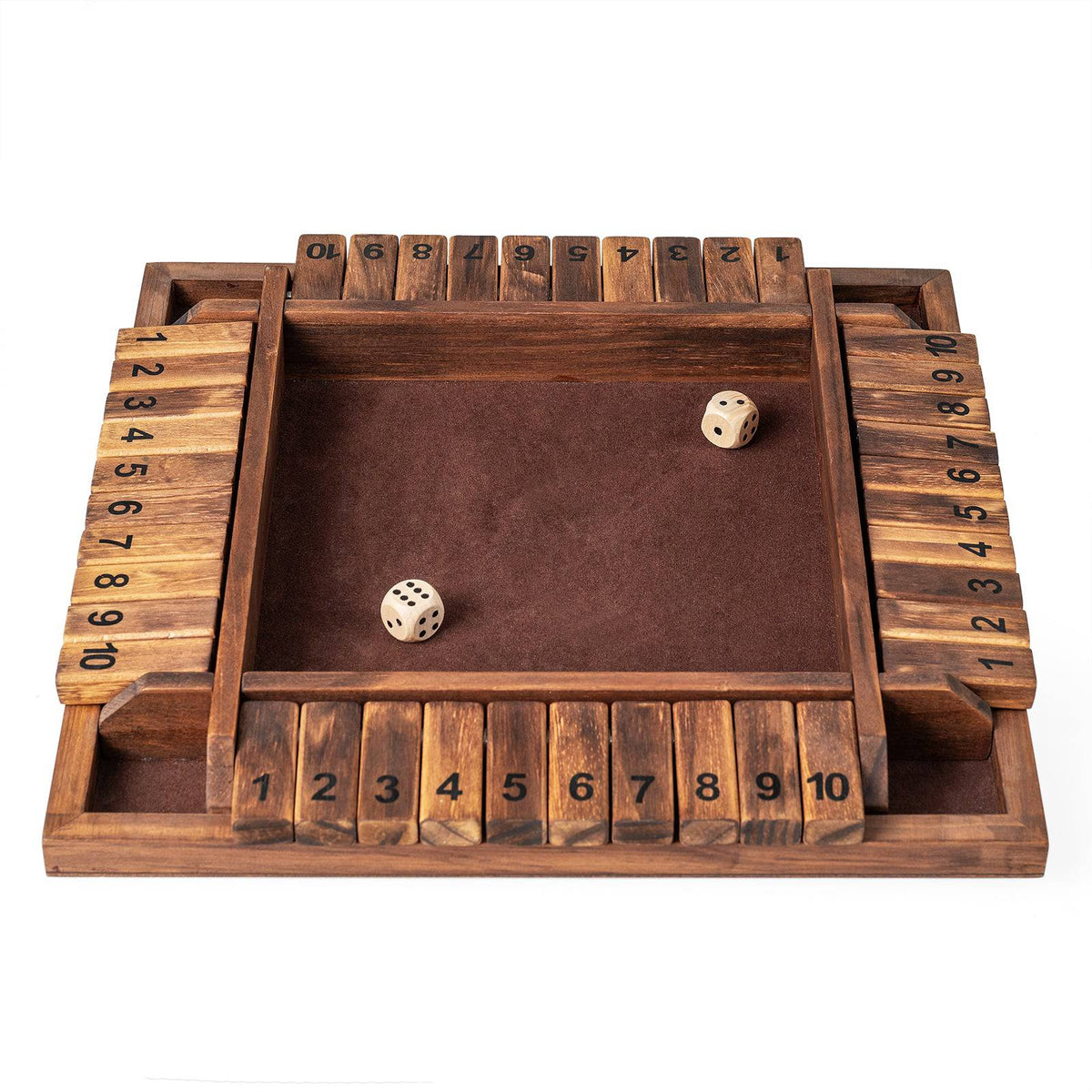Shut The Box Game for 2-4 Players, Pine Wood, Brown