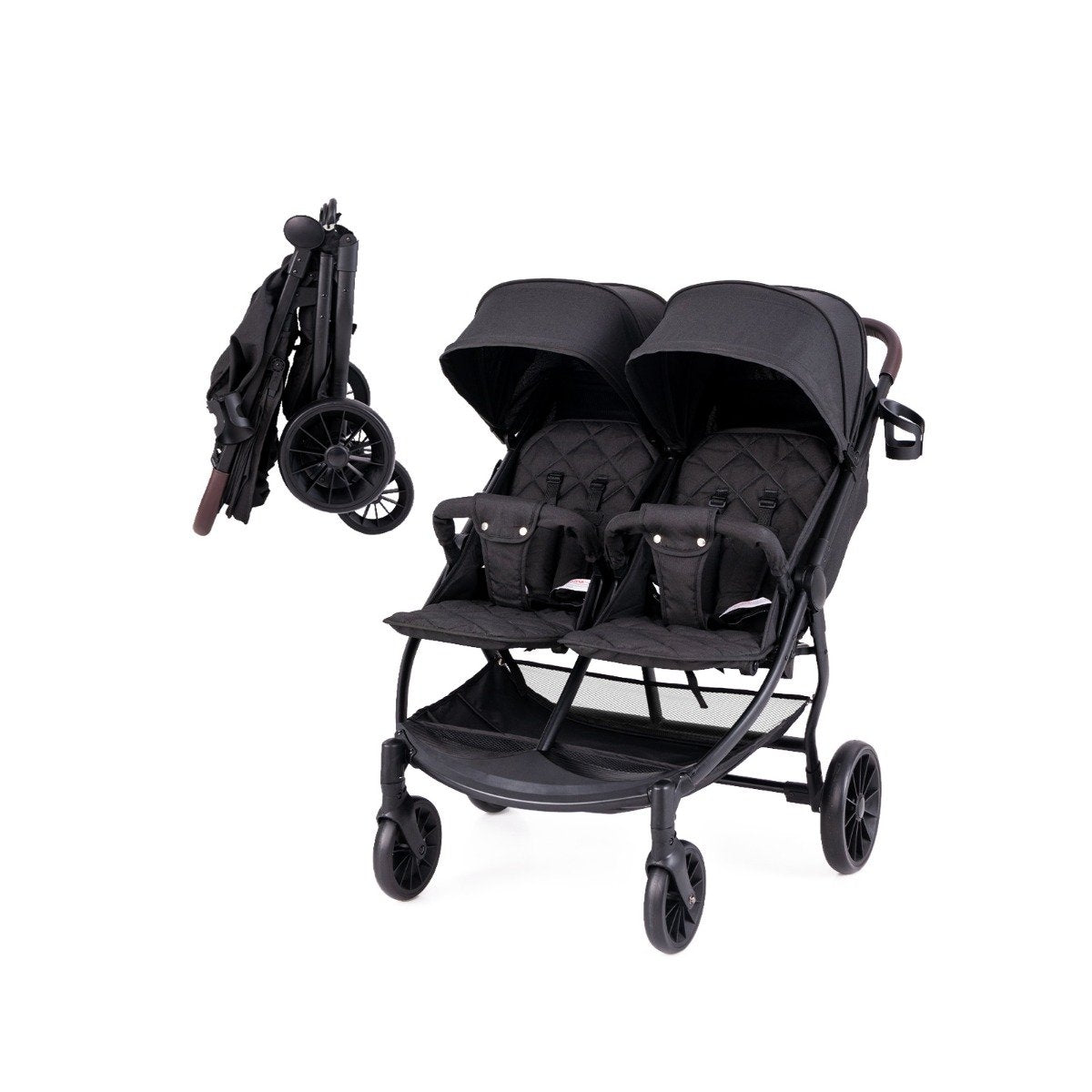 Sibling stroller foldable twin stroller with adjustable backrest portable twin buggy dark gray