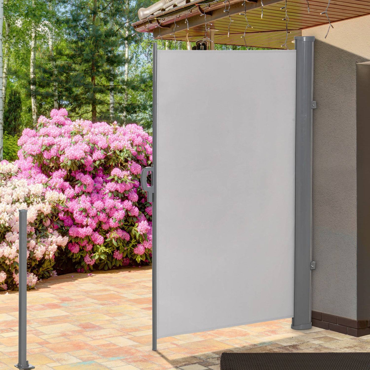 Side Awning 300X160Cm Privacy And Sun Protection, Side Roller Blind For Balcony And Terrace, Uv50+ Polyester, Grey