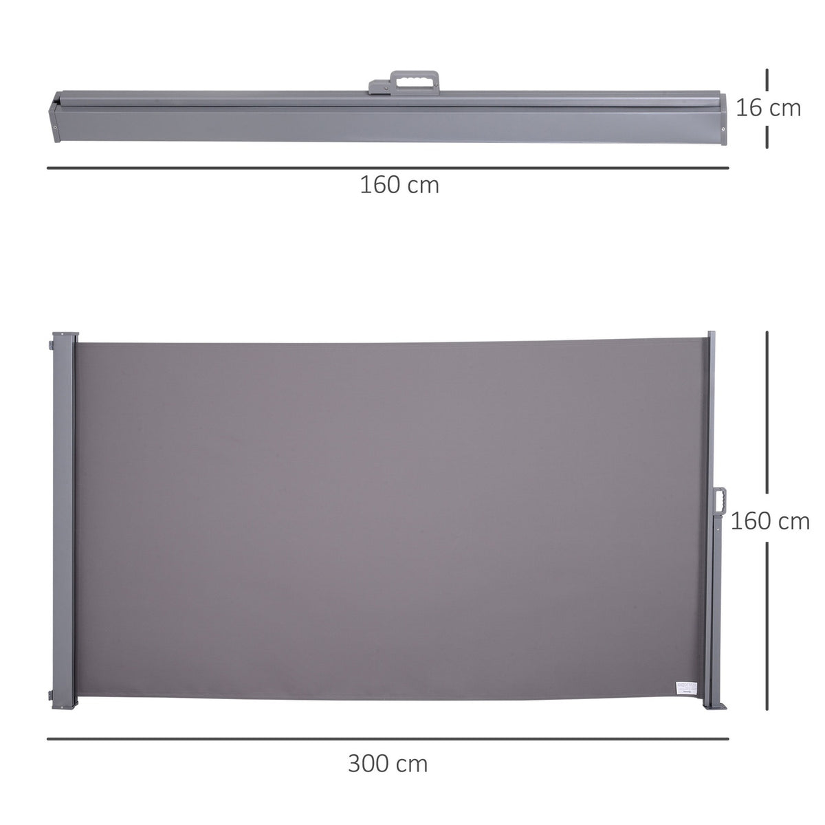 Side Awning, Privacy And Sun Protection, Side Blind, Polyester, Grey, 3 X 1.6 M