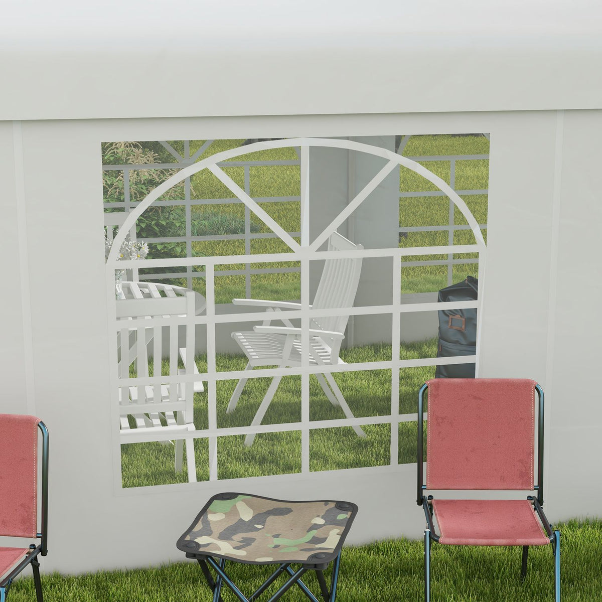 Side Panel With Window, Side Wall For Pavilion Approx. 6 X 2 M Side Tarpaulin Replacement Wall For Party Tent, White