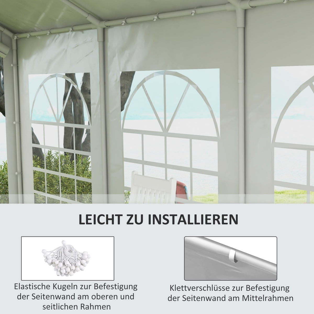 Side Panel With Window, Side Wall For Pavilion Approx. 6 X 2 M Side Tarpaulin Replacement Wall For Party Tent, White