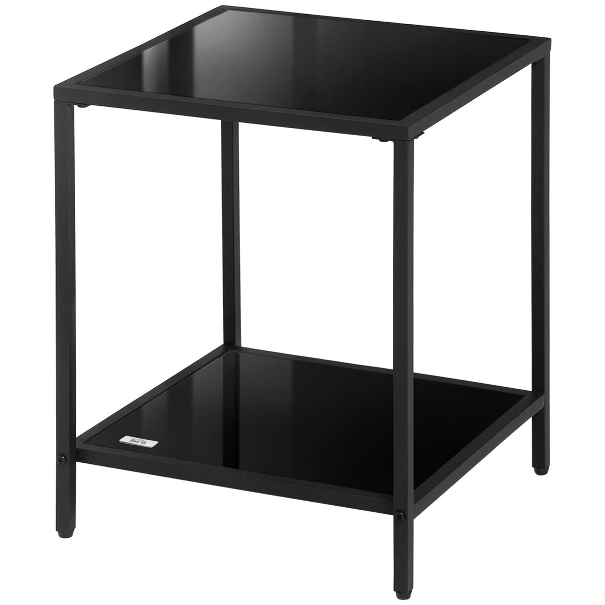 Side Table 2 Tier Coffee Table Tempered Glass Coffee Table for Living Room Bedroom 40 x 40 x 50 cm Steel Black