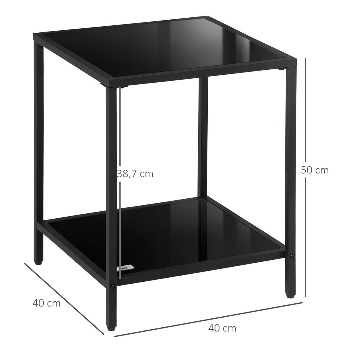 Side Table 2 Tier Coffee Table Tempered Glass Coffee Table for Living Room Bedroom 40 x 40 x 50 cm Steel Black