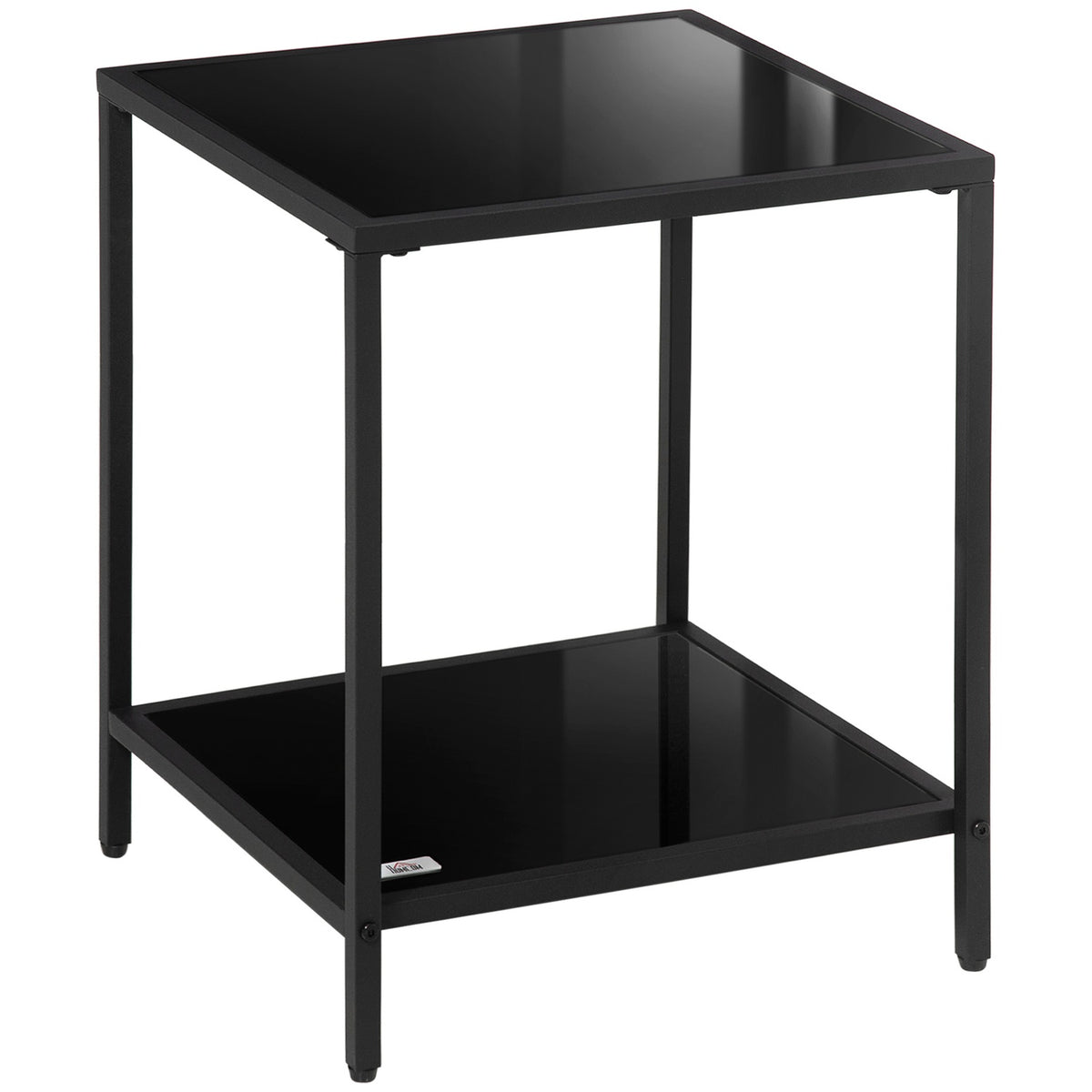 Side Table 2 Tier Coffee Table Tempered Glass Coffee Table for Living Room Bedroom 40 x 40 x 50 cm Steel Black