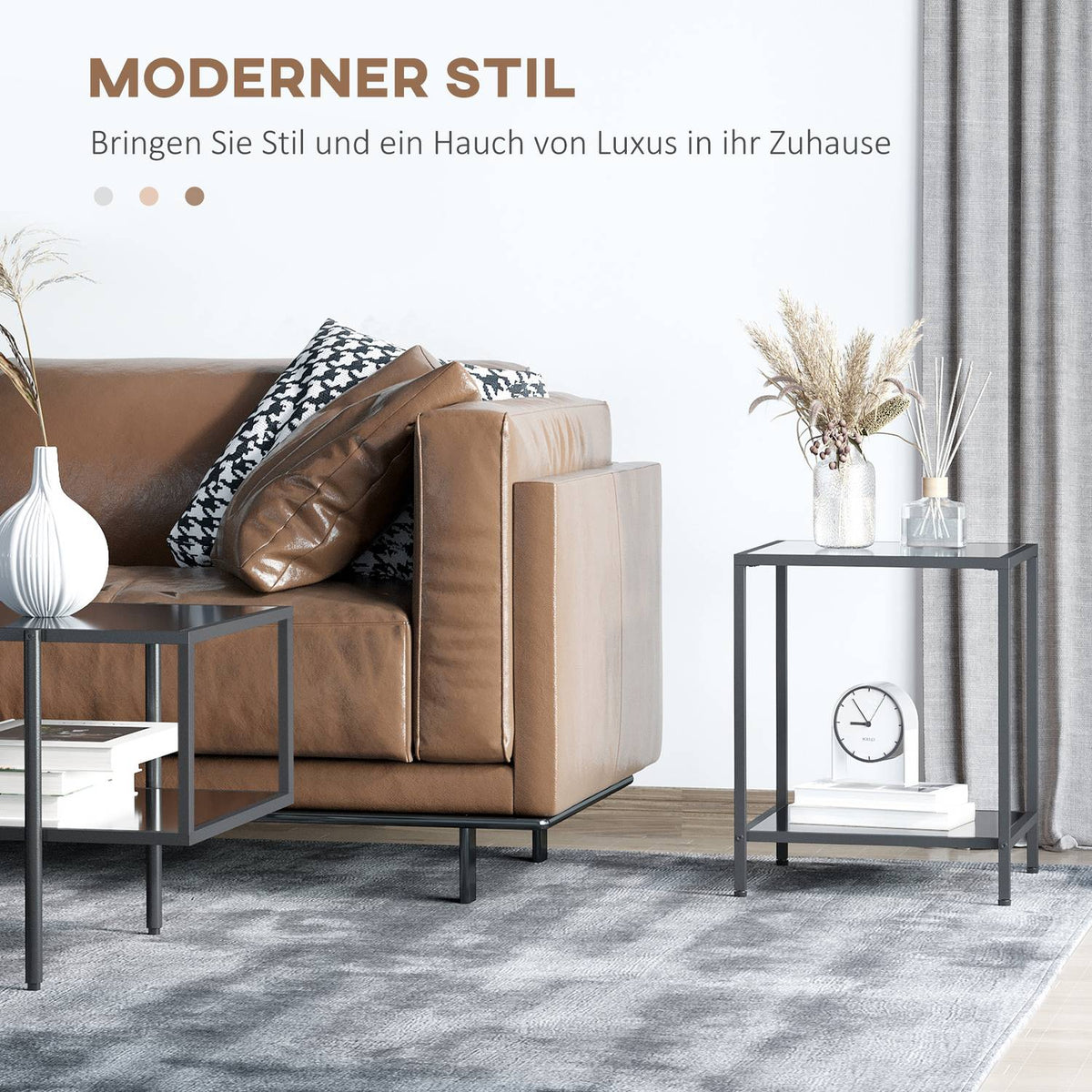 Side Table 2 Tier Coffee Table Tempered Glass Coffee Table for Living Room Bedroom 40 x 40 x 50 cm Steel Black
