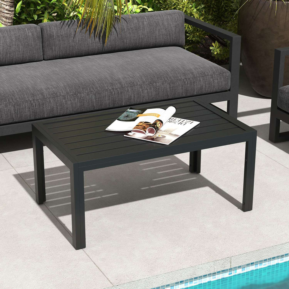 Side Table Balcony Table Made of Steel Rectangular Coffee Table Weatherproof Garden Table Easy Care Sofa Table Outdoor Table for Balcony Garden Terrace Porch Living Room 101.5 x 61 x 46 cm Black |