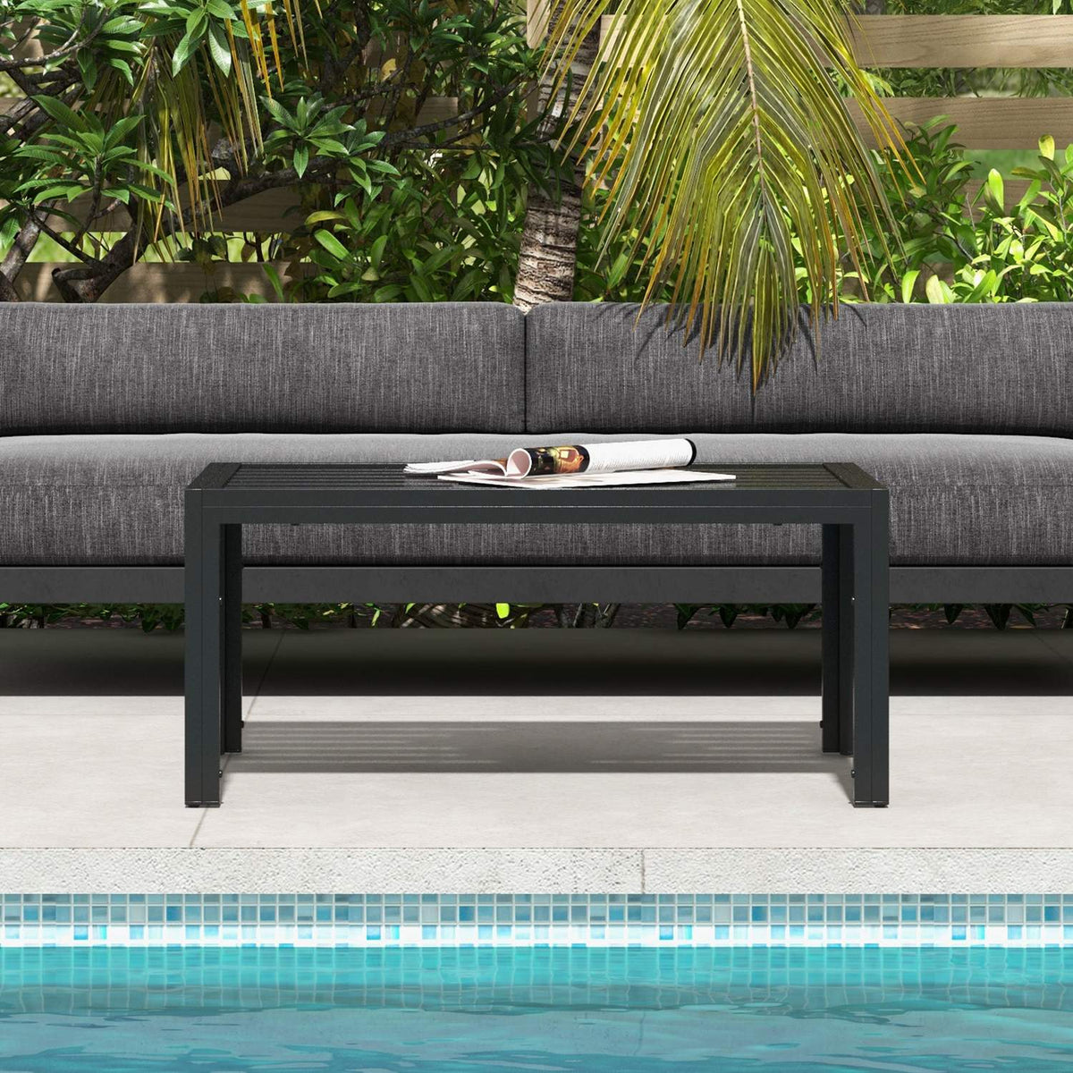 Side Table Balcony Table Made of Steel Rectangular Coffee Table Weatherproof Garden Table Easy Care Sofa Table Outdoor Table for Balcony Garden Terrace Porch Living Room 101.5 x 61 x 46 cm Black |