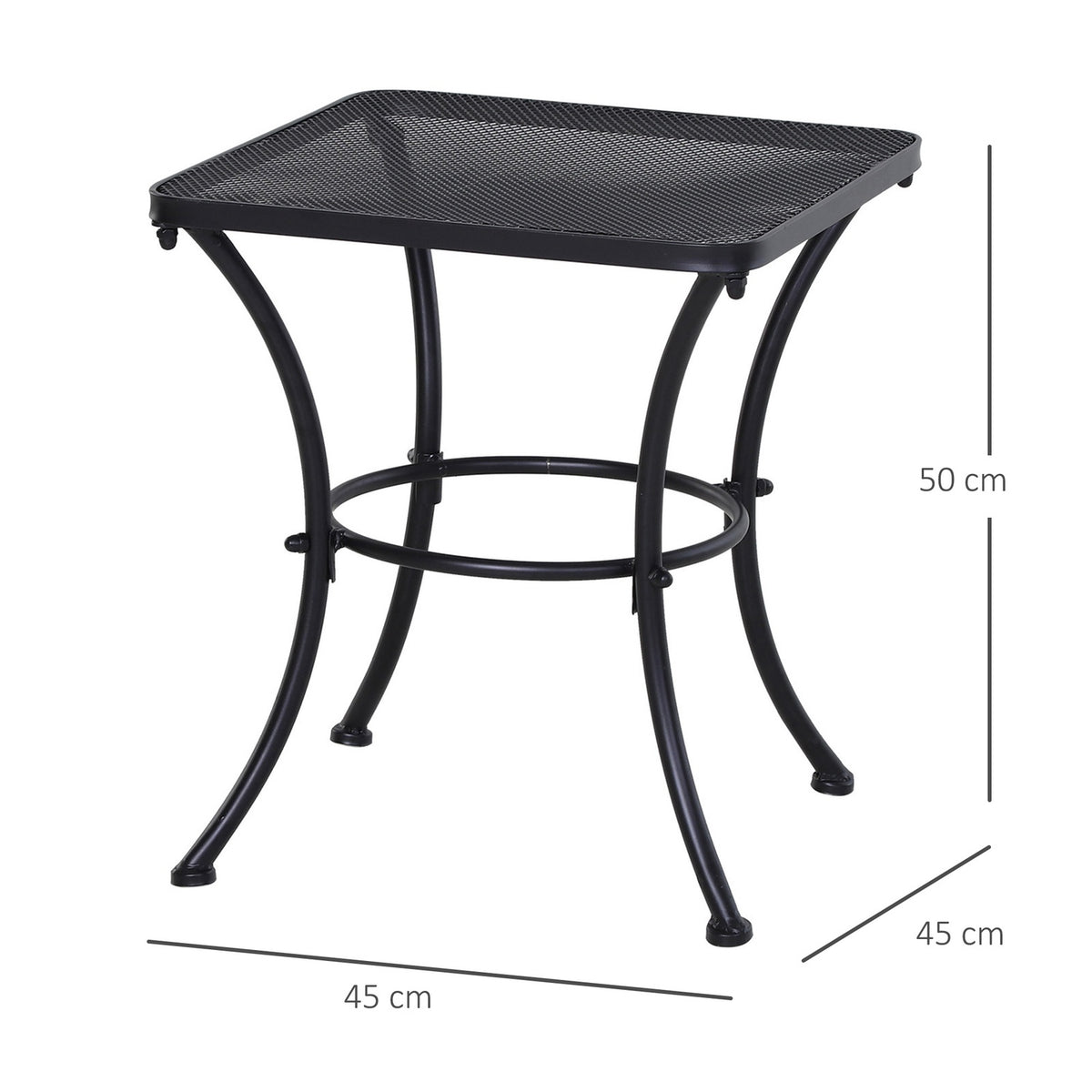 Side Table Black Garden Table, Balcony Table, Metal Coffee Table For Patio, 45X45X50Cm