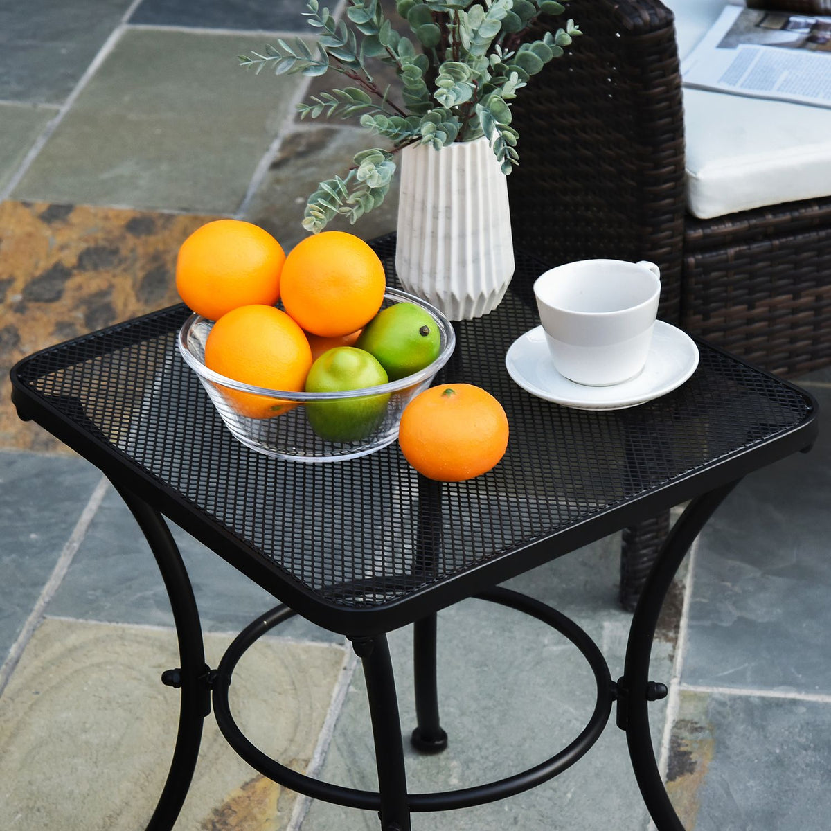 Side Table Black Garden Table, Balcony Table, Metal Coffee Table For Patio, 45X45X50Cm