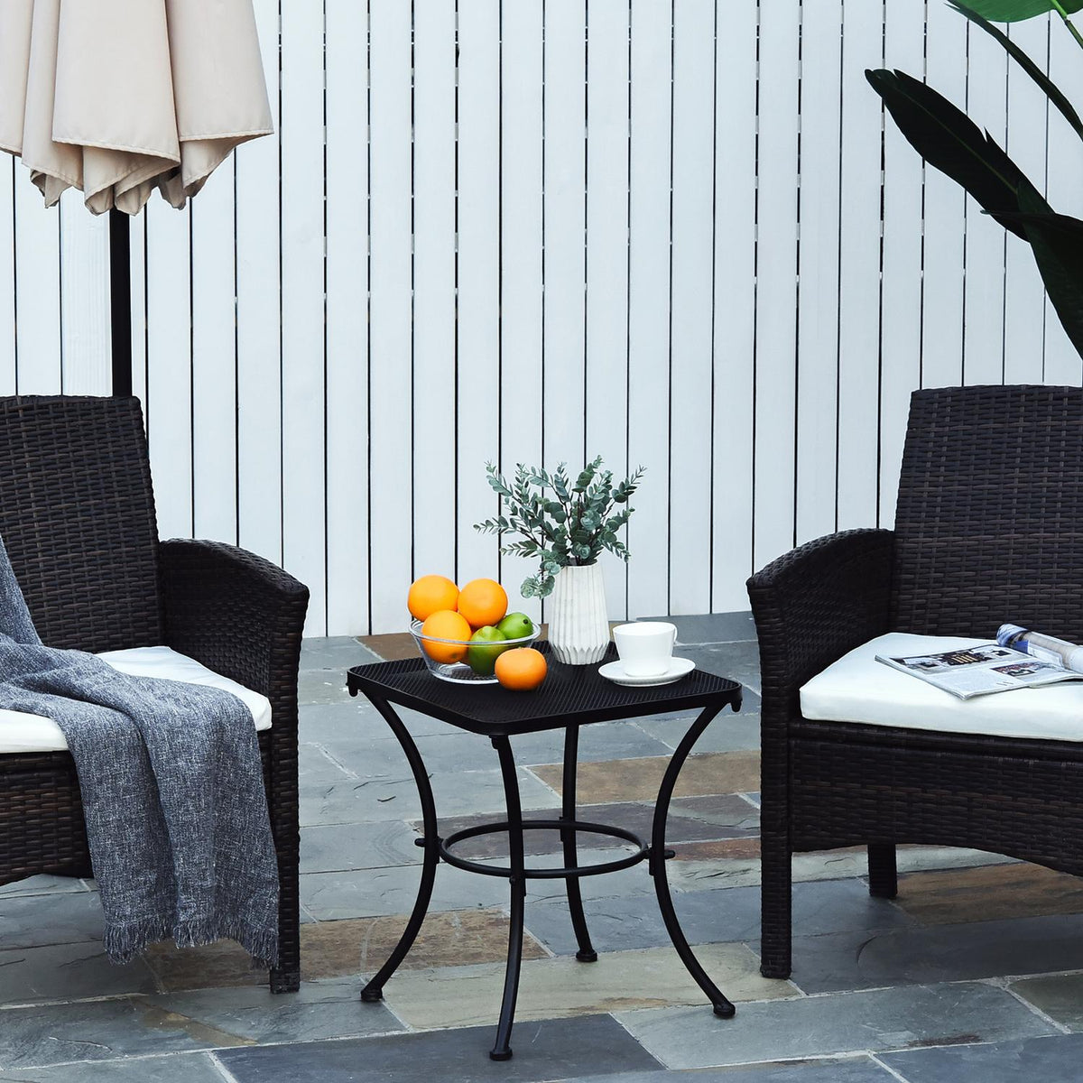 Side Table Black Garden Table, Balcony Table, Metal Coffee Table For Patio, 45X45X50Cm