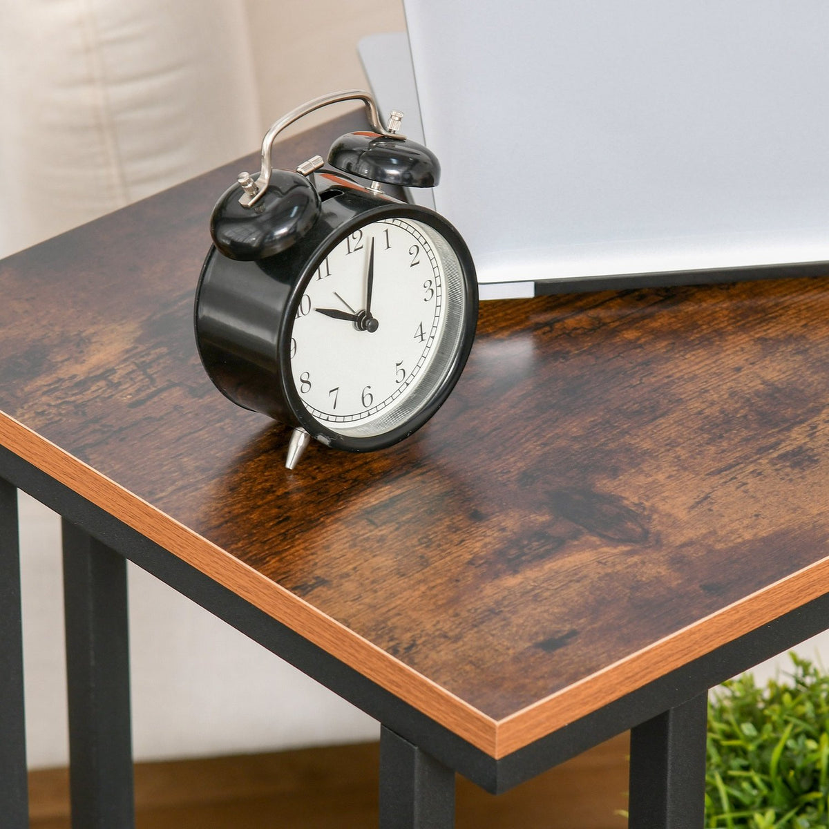 Side Table C-Shape Rollable Trolley, Serving Trolley, Side Table, Wood + Metal, Black + Walnut, 51X36X65 Cm