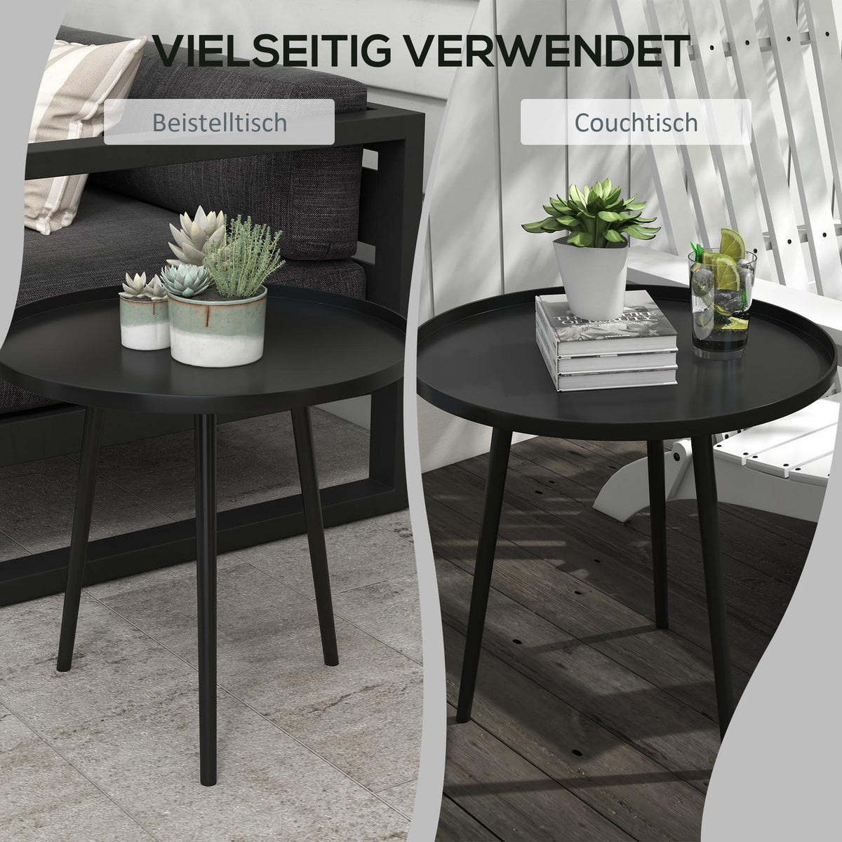 Side Table, Coffee Table, Garden Table, Patio Table For Garden, Balcony, Steel, Black, 40 X 40 X 50 Cm