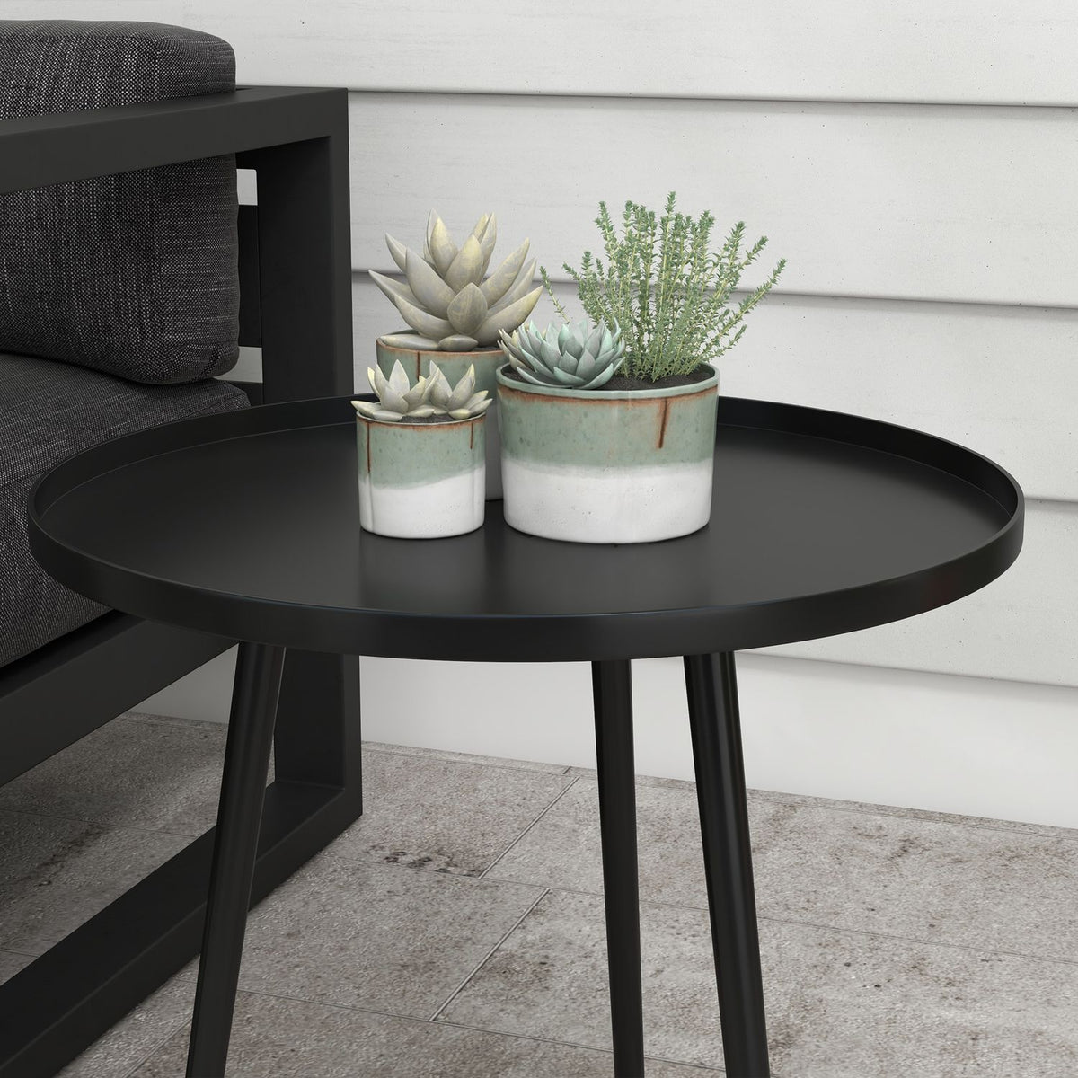 Side Table, Coffee Table, Garden Table, Patio Table For Garden, Balcony, Steel, Black, 40 X 40 X 50 Cm