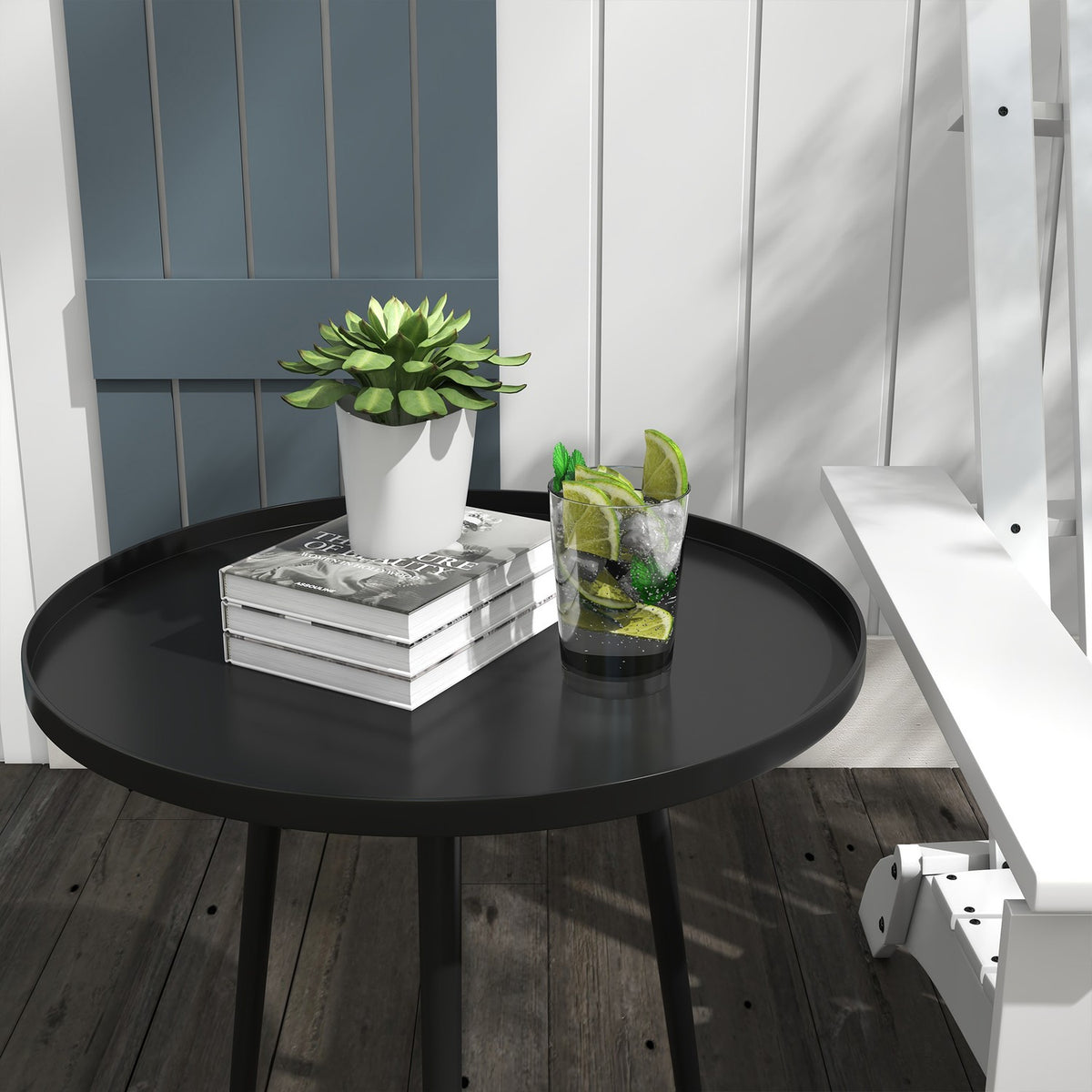 Side Table, Coffee Table, Garden Table, Patio Table For Garden, Balcony, Steel, Black, 40 X 40 X 50 Cm