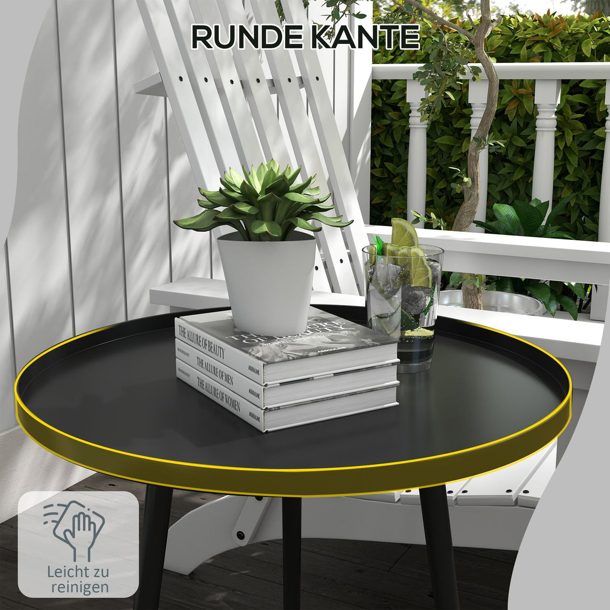 Side Table, Coffee Table, Garden Table, Patio Table For Garden, Balcony, Steel, Black, 40 X 40 X 50 Cm