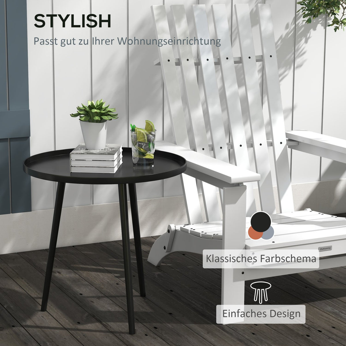 Side Table, Coffee Table, Garden Table, Patio Table For Garden, Balcony, Steel, Black, 40 X 40 X 50 Cm