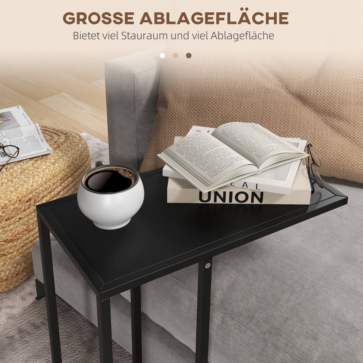 Side Table Coffee Table In C Shape Sofa Table Bedside Table With Steel Frame Laptop Table For Bedroom Office Black