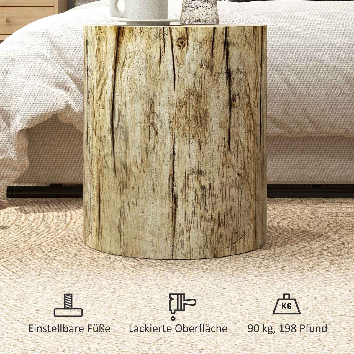 Side Table, Coffee Table In Tree Stump Design, Round Bedside Table, Coffee Table For Living Room, Garden, Natural, Ø37 X 43 Cm