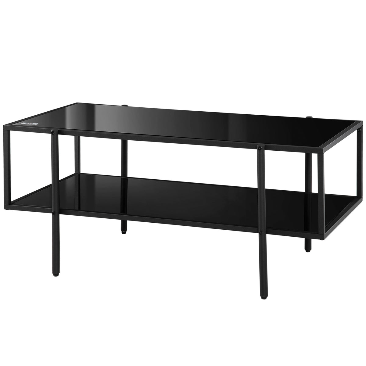 Side Table Coffee Table with 2 Shelves Tempered Glass Coffee Table for Living Room Bedroom 100 x 55 x 45.5 cm Steel Black