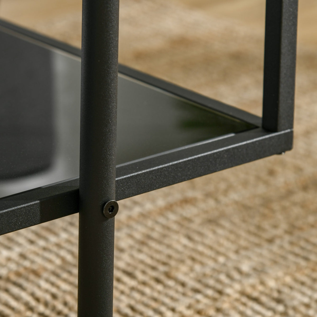 Side Table Coffee Table with 2 Shelves Tempered Glass Coffee Table for Living Room Bedroom 100 x 55 x 45.5 cm Steel Black