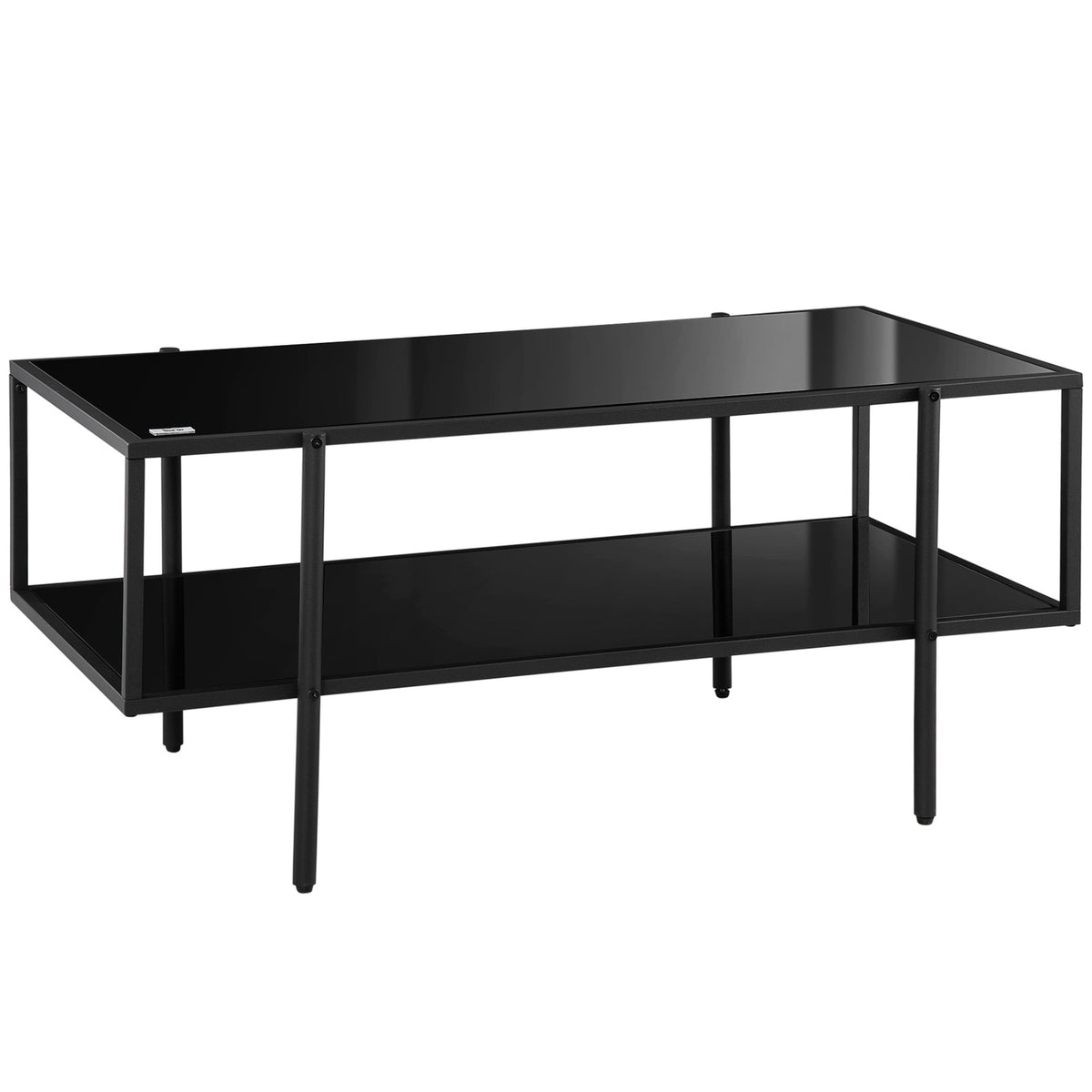 Side Table Coffee Table with 2 Shelves Tempered Glass Coffee Table for Living Room Bedroom 100 x 55 x 45.5 cm Steel Black