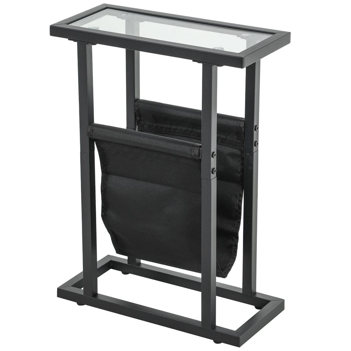 Side Table Coffee Table with Fabric Bag Metal Frame Coffee Table with Glass Top Bedside Table for Living Room Bedroom Black 40 x 18 x 55.5 cm